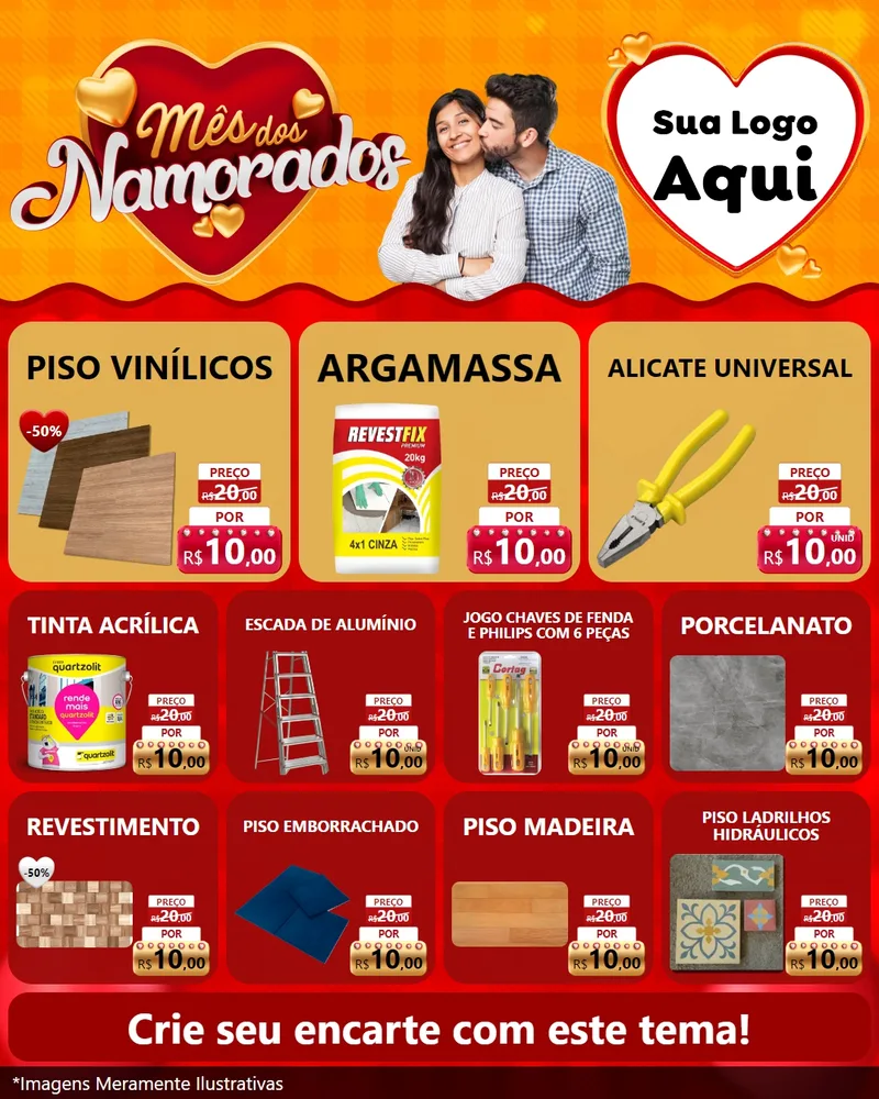 Modelo de Rede Social para Feed Instagram com o tema Mês dos Namorados para Material para Construção
