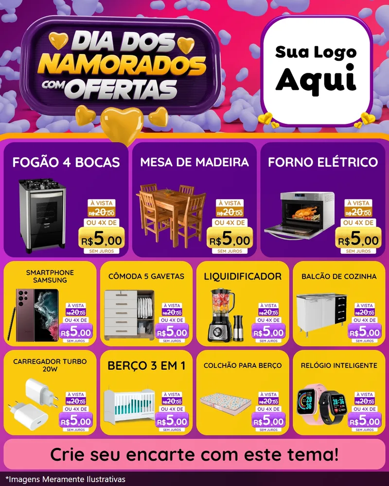 Modelo de Rede Social para Feed Instagram com o tema Dia Dos Namorados Com Ofertas para Móveis e Eletro