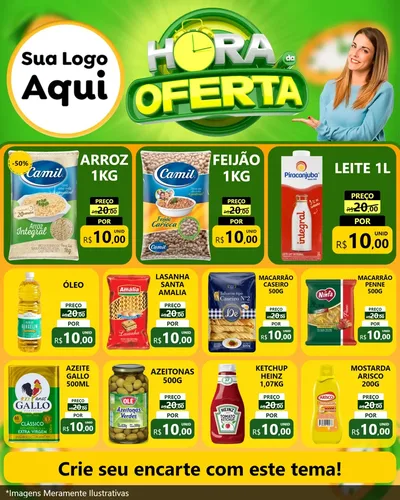 Modelo de Rede Social para Feed Instagram com o tema Hora da Oferta para Supermercado