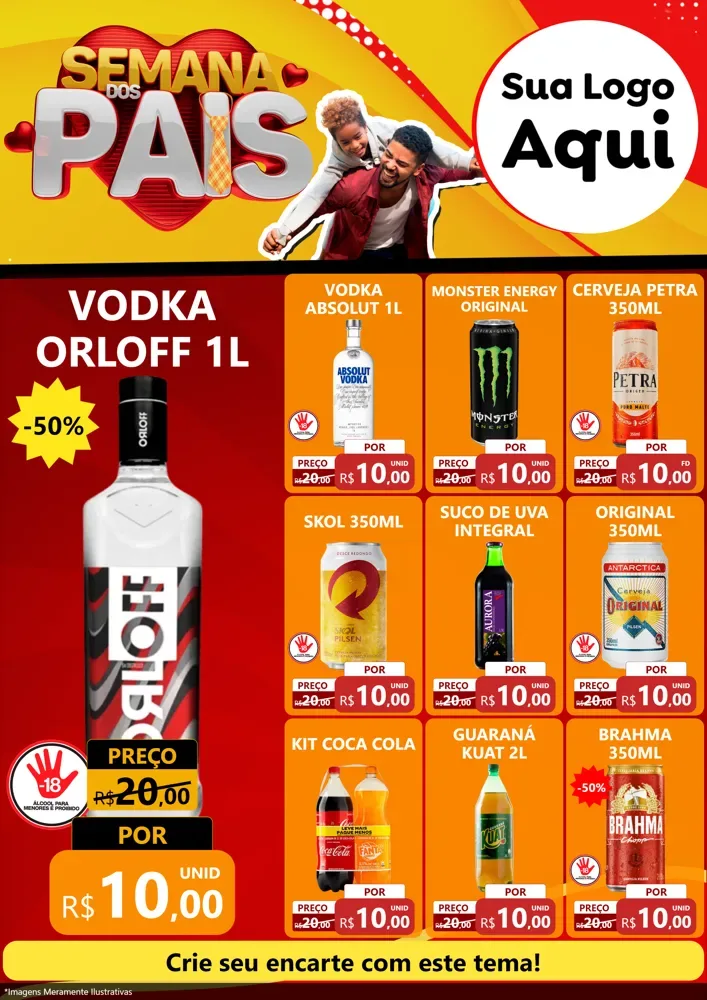 Modelo de Encarte para Encarte A4 Vertical com o tema Semana Dos Pais para Distribuidora de bebidas