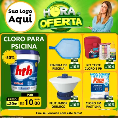 Modelo de Rede Social para Feed Facebook com o tema Hora da Oferta para Produtos para Piscina