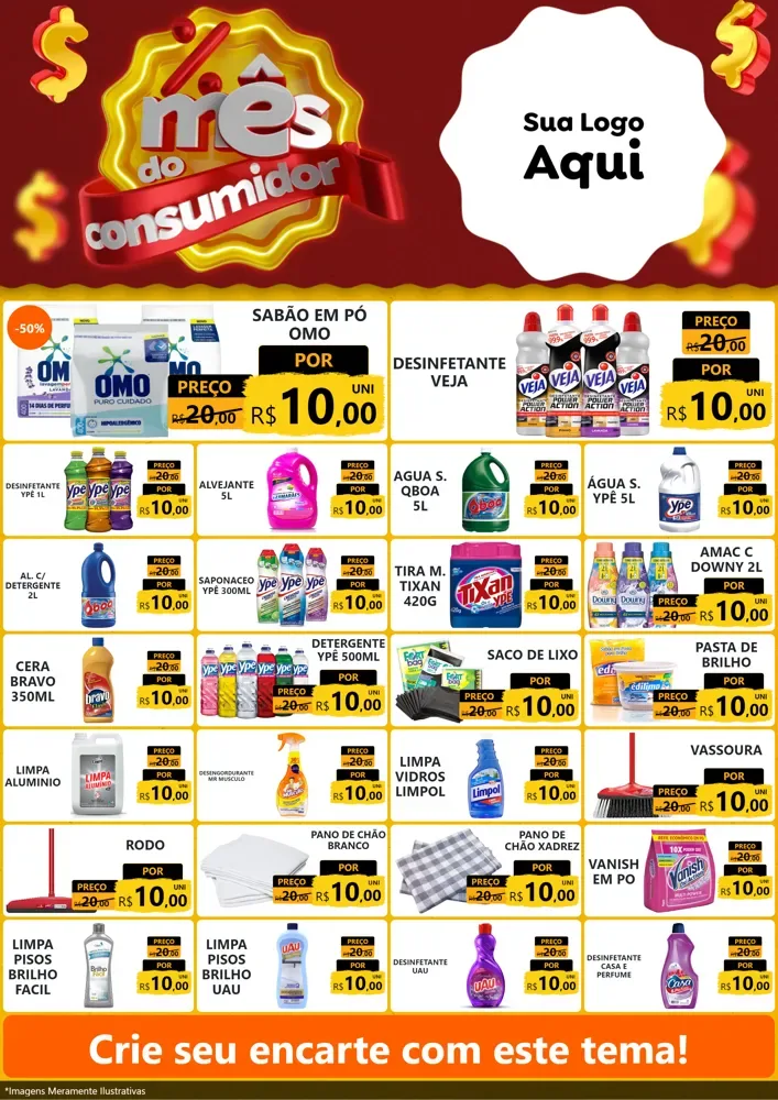 Modelo de Encarte para Encarte A4 Vertical com o tema Mês do consumidor para Produtos de Limpeza