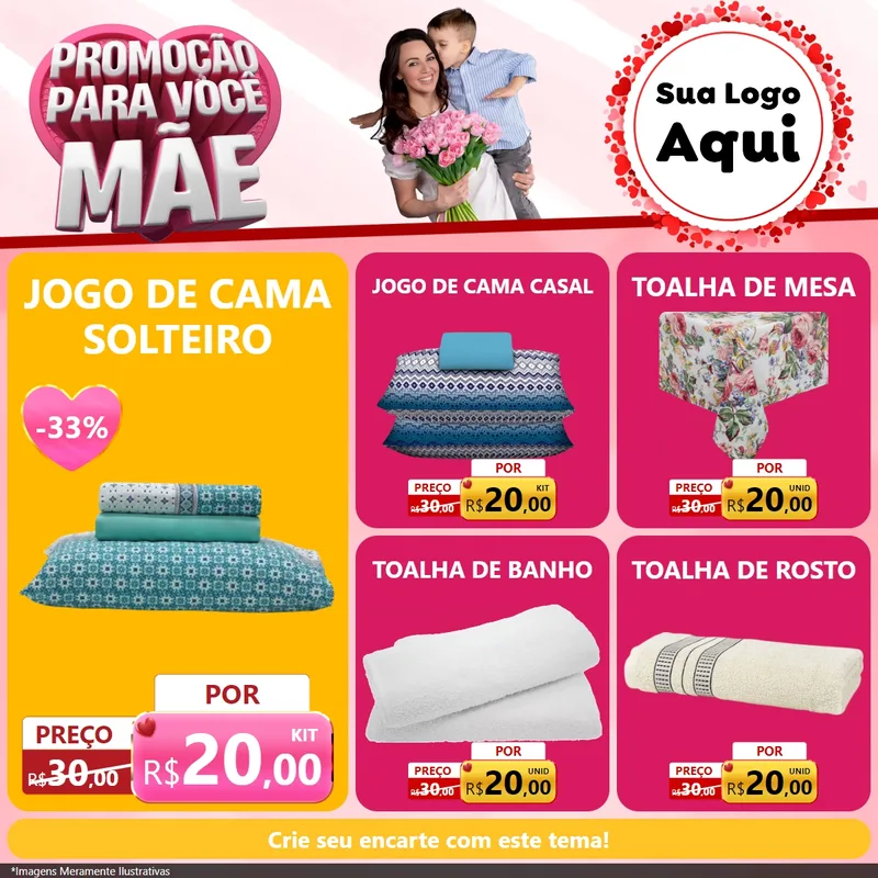 Modelo de Rede Social para Feed Facebook com o tema Promoção Para Você Mãe para Cama, Mesa e Banho