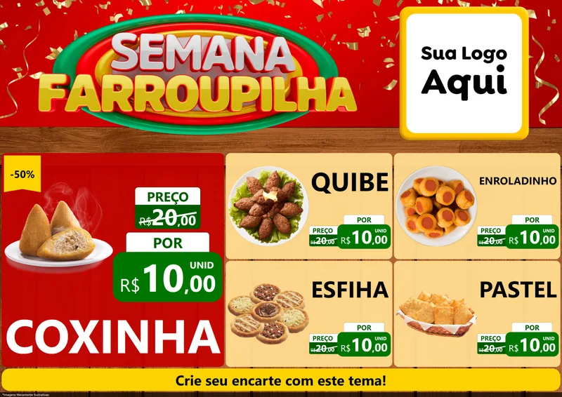 Modelo de Encarte para Encarte A4 Horizontal com o tema Semana Farroupilha para Salgadaria