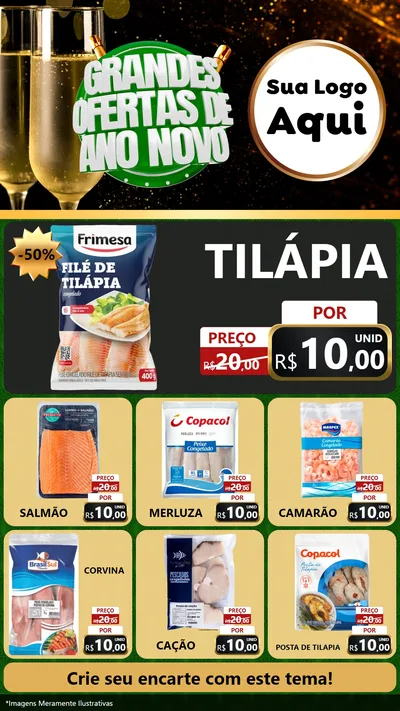 Modelo de Rede Social para Stories com o tema Grandes Ofertas de Ano Novo para Peixaria