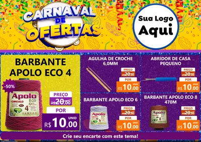 Modelo de Encarte para Encarte A4 Horizontal com o tema Carnaval de Ofertas para Armarinho e Aviamentos