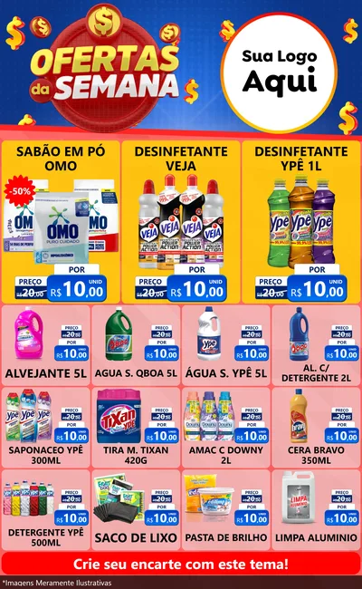 Modelo de Encarte para Encarte Grande com o tema Ofertas Da Semana para Produtos de Limpeza