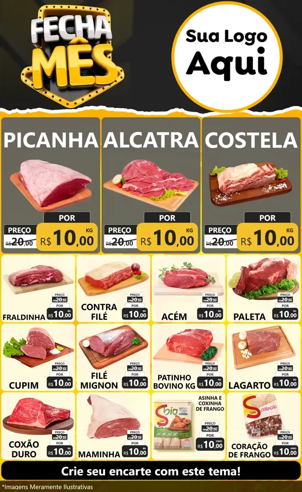 Modelo de Encarte para Encarte Grande com o tema Fecha Mês para Açougue