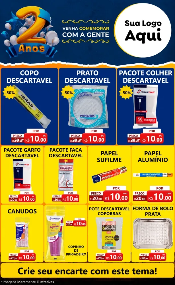 Modelo de Encarte para Encarte Grande com o tema Aniversário de 2 anos para Embalagens