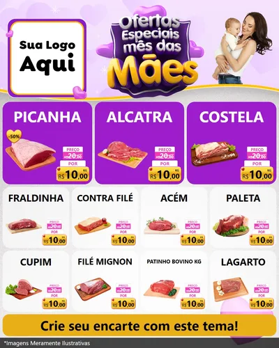 Modelo de Rede Social para Feed Instagram com o tema Ofertas Especiais - Mês das Mães para Açougue