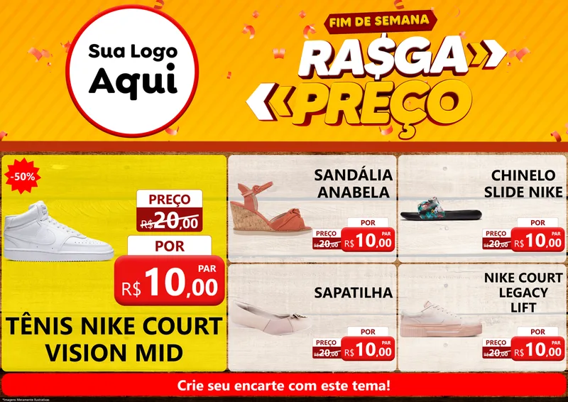 Modelo de Encarte para Encarte A4 Horizontal com o tema Fim de Semana Rasga Preços para Calçados