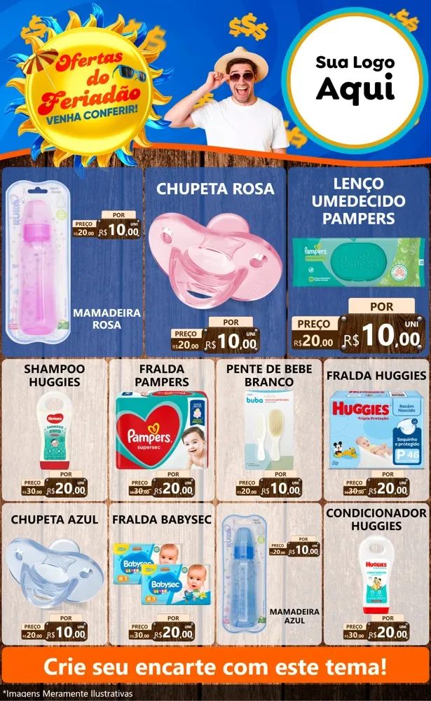Modelo de Encarte para Encarte Grande com o tema Ofertas do Feriadão para Bebês