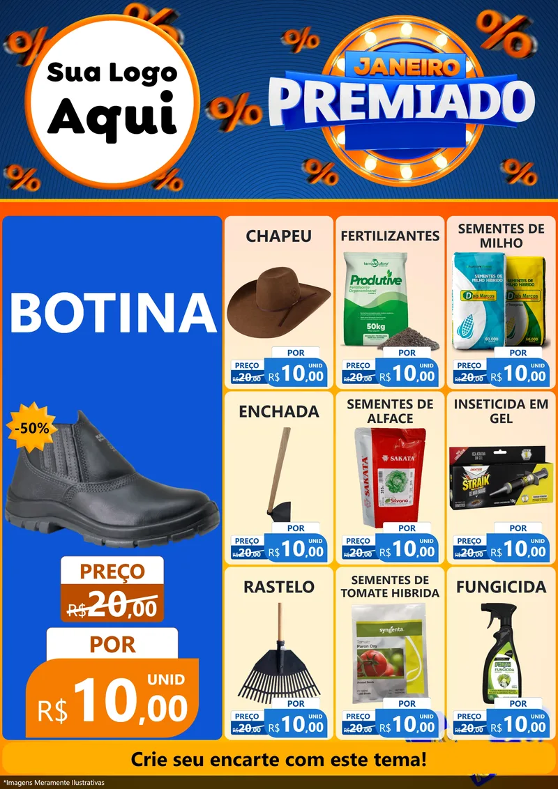 Modelo de Encarte para Encarte A4 Vertical com o tema Janeiro Premiado para Agropecuária