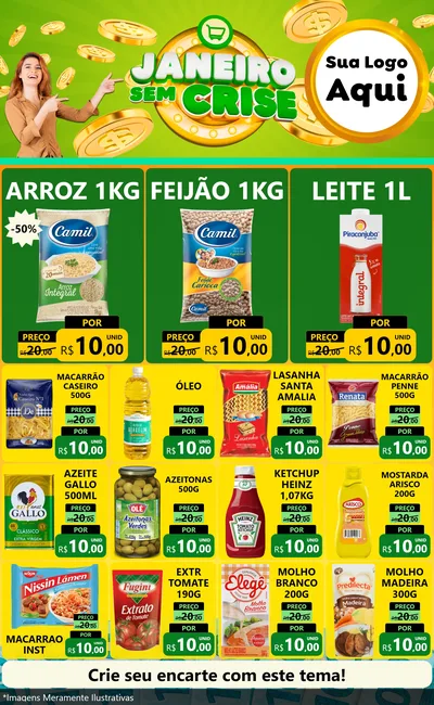 Modelo de Encarte para Encarte Grande com o tema Janeiro Sem Crise para Supermercado
