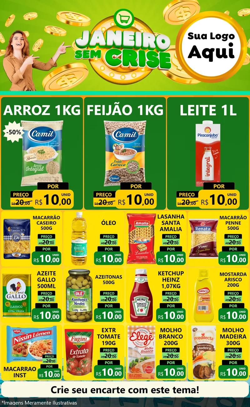 Modelo de Encarte para Encarte Grande com o tema Janeiro Sem Crise para Supermercado