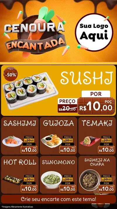 Modelo de Rede Social para Stories com o tema Cenoura Encantada - Páscoa para Comida japonesa