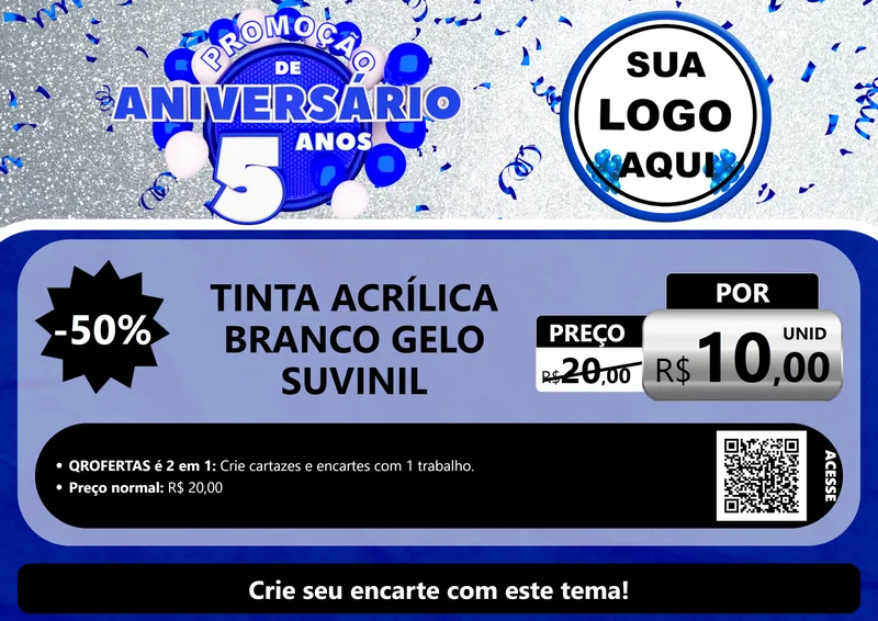 Modelo de Cartaz para Cartaz A4 Horizontal com o tema Promoção de Aniversário - 5 Anos para Tintas e Ferramentas