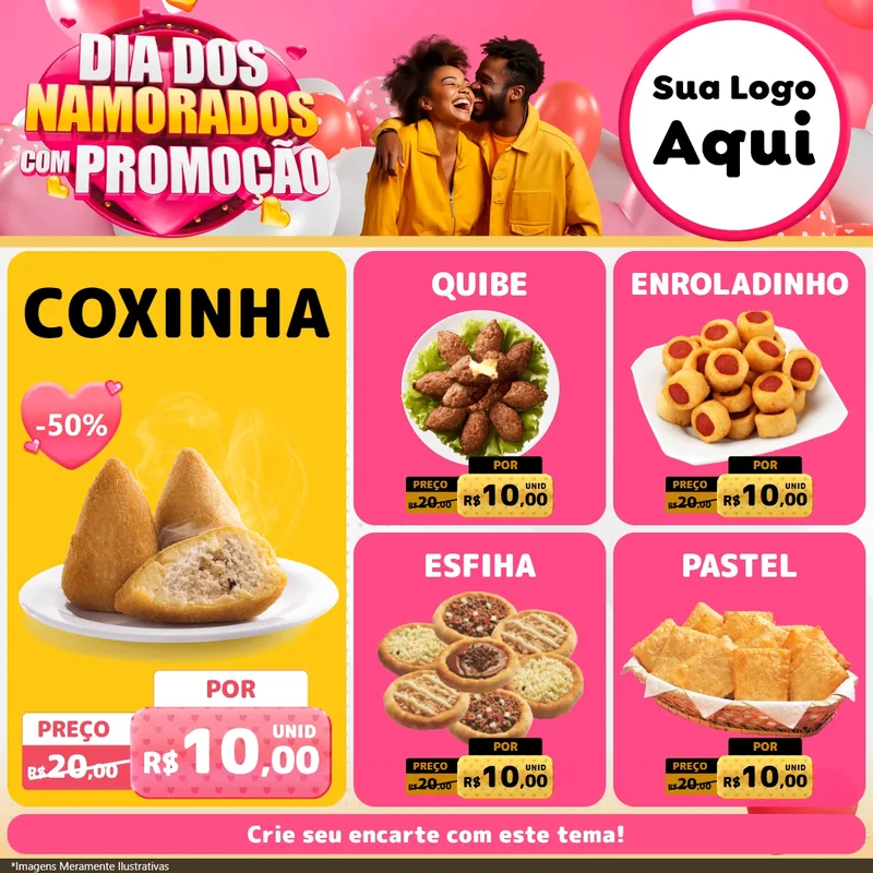 Modelo de Rede Social para Feed Facebook com o tema Dia dos Namorados com Promoção para Salgadaria