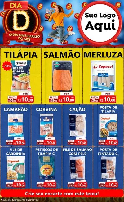 Modelo de Encarte para Encarte Grande com o tema Dia D - O Dia Mais Barato Do Mês para Peixaria