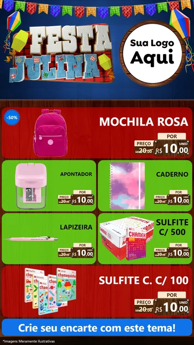 Modelo de TV para TV Vertical com o tema Festa Julina para Papelaria