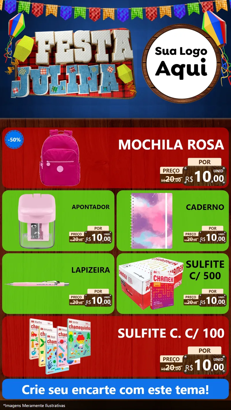 Modelo de TV para TV Vertical com o tema Festa Julina para Papelaria