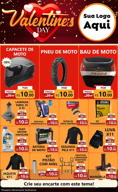 Modelo de Encarte para Encarte Grande com o tema Valentine's Day para Moto peças
