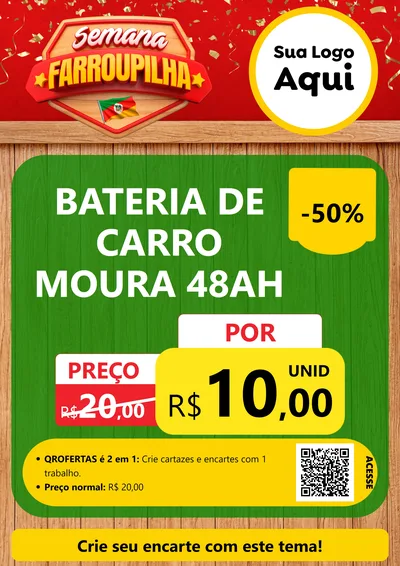 Modelo de Cartaz para Cartaz A4 Vertical com o tema Semana Farroupilha para Baterias Elétricas