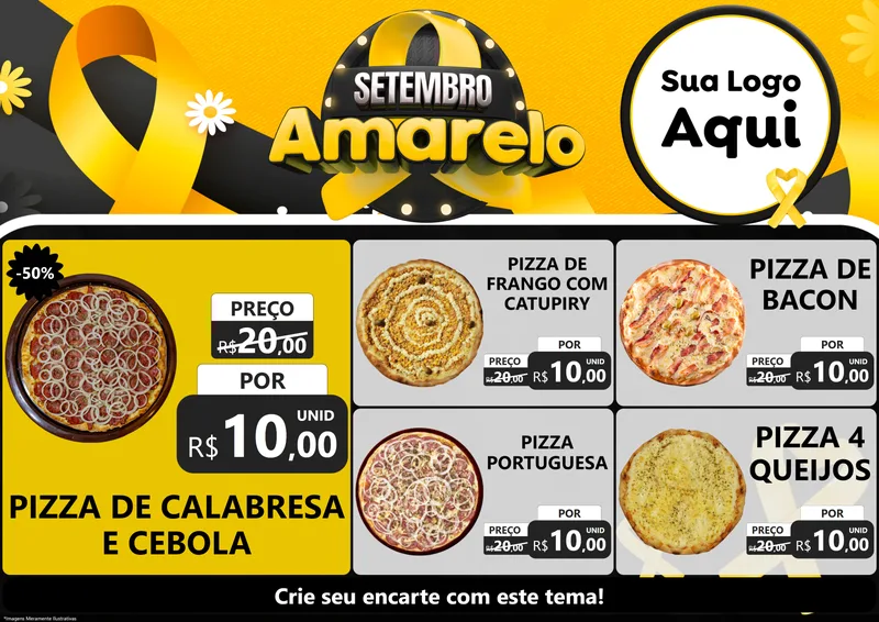 Modelo de Encarte para Encarte A4 Horizontal com o tema Setembro Amarelo para Pizzaria