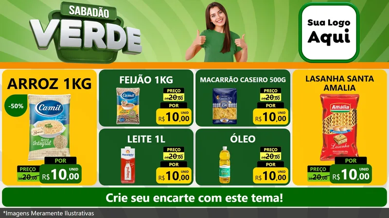 Modelo de TV para TV Horizontal com o tema Sabadão Verde para Supermercado