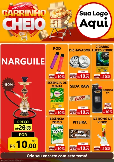 Modelo de Encarte para Encarte A4 Vertical com o tema Promoção carrinho cheio para Tabacaria
