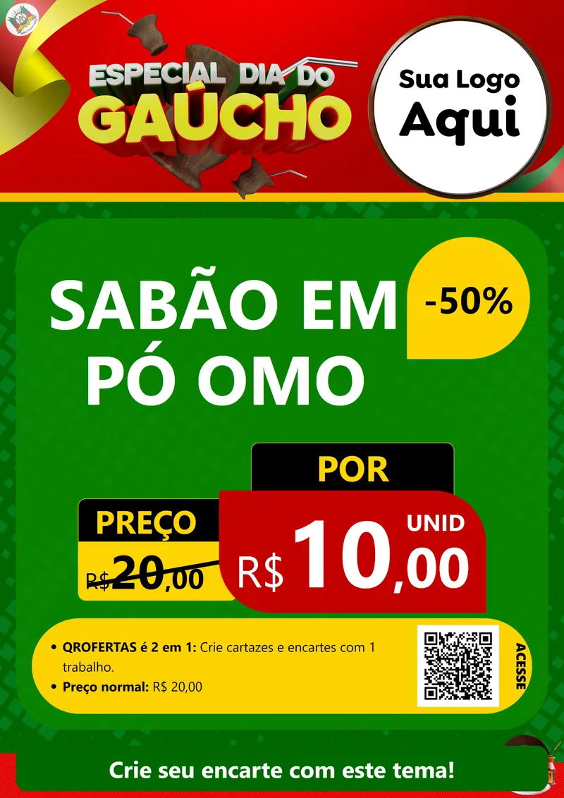Modelo de Cartaz para Cartaz A4 Vertical com o tema Especial Dia do Gaúcho para Produtos de Limpeza