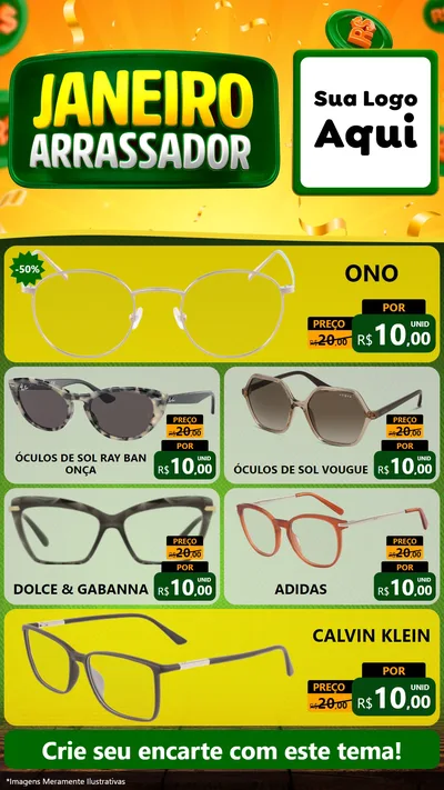 Modelo de TV para TV Vertical com o tema Janeiro Arrasador para Óticas