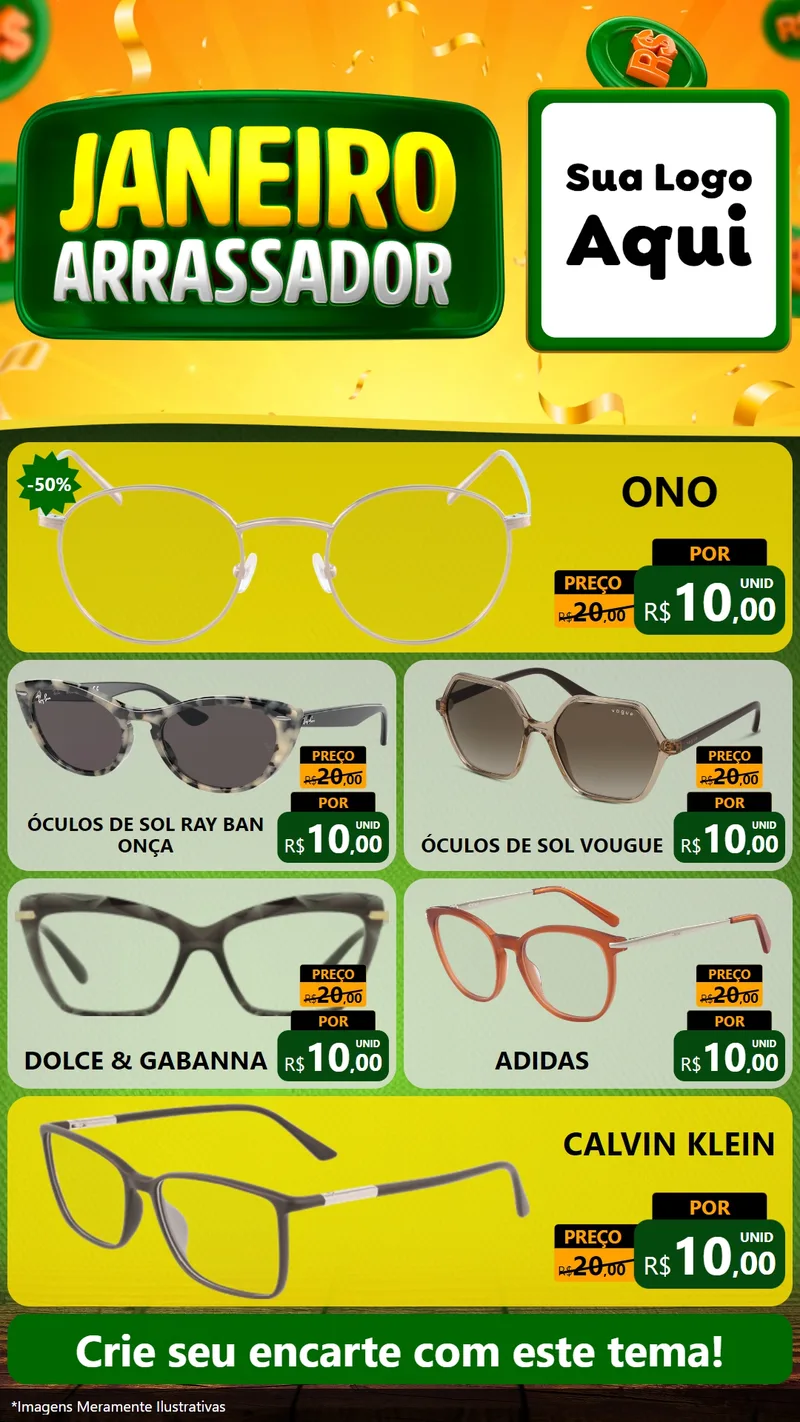 Modelo de TV para TV Vertical com o tema Janeiro Arrasador para Óticas