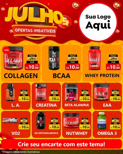 Modelo de Rede Social para Feed Instagram com o tema Julho Ofertas Imbatíveis para Suplementos alimentares