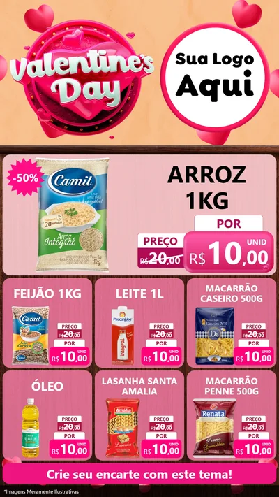 Modelo de Rede Social para Stories com o tema Valentine's Day para Supermercado