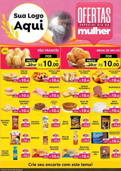 Modelo de Encarte para Encarte A4 Vertical com o tema Ofertas - Especial Dia Das Mulheres para Padaria
