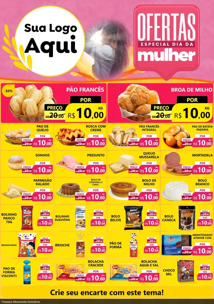 Modelo de Encarte para Encarte A4 Vertical com o tema Ofertas - Especial Dia Das Mulheres para Padaria
