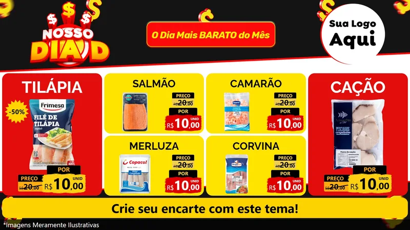 Modelo de TV para TV Horizontal com o tema Nosso Dia D para Peixaria