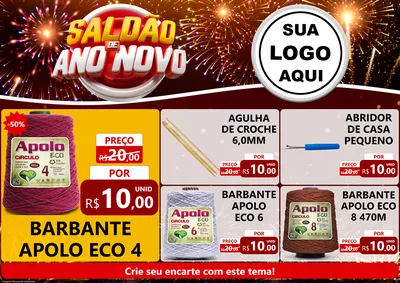 Modelo de Encarte para Encarte A4 Horizontal com o tema Saldão de Ano Novo para Armarinho e Aviamentos