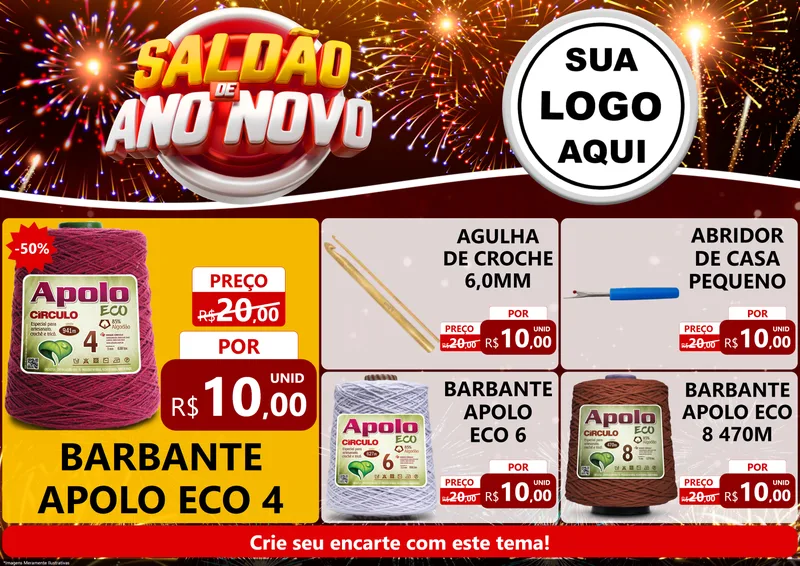 Modelo de Encarte para Encarte A4 Horizontal com o tema Saldão de Ano Novo para Armarinho e Aviamentos
