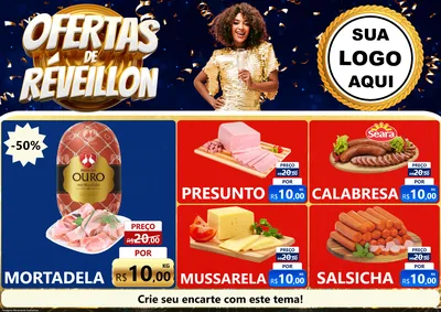 Modelo de Encarte para Encarte A4 Horizontal com o tema Ofertas de Réveillon para Frios e Laticínios