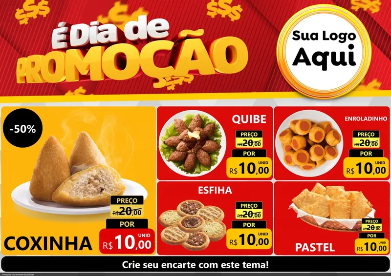 Modelo de Encarte para Encarte A4 Horizontal com o tema É Dia De Promoção para Salgadaria