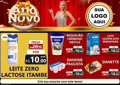 Modelo de Encarte para Encarte A4 Horizontal com o tema Super Ano Novo para Frios e Laticínios