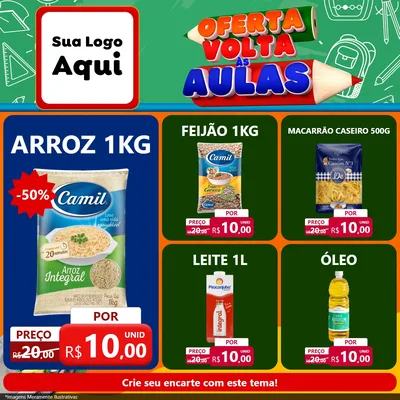 Modelo de Rede Social para Feed Facebook com o tema Oferta Volta Às Aulas para Supermercado