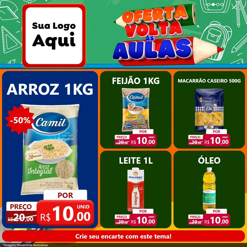 Modelo de Rede Social para Feed Facebook com o tema Oferta Volta Às Aulas para Supermercado