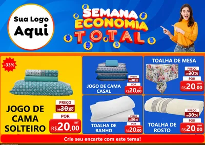 Modelo de Encarte para Encarte A4 Horizontal com o tema Semana Economia Total para Cama, Mesa e Banho