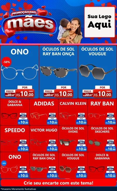 Modelo de Encarte para Encarte Grande com o tema Promoção das Mães para Óticas