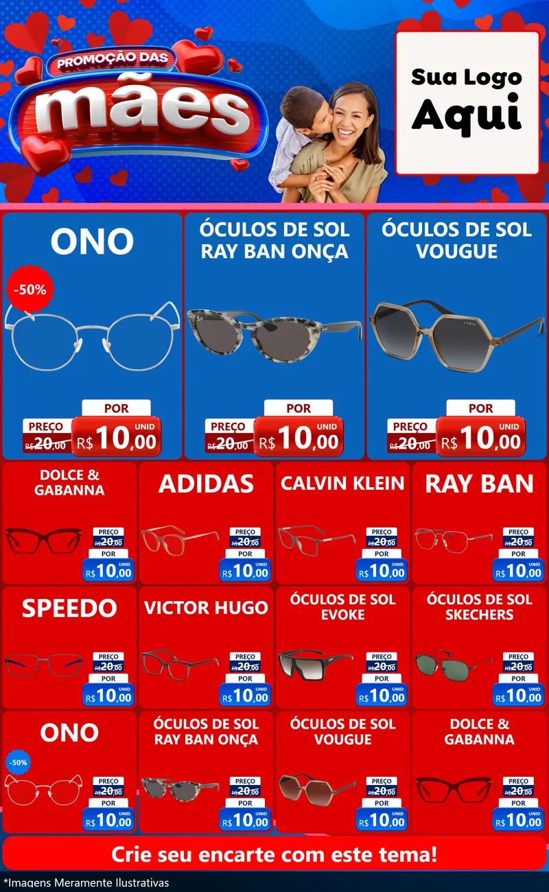 Modelo de Encarte para Encarte Grande com o tema Promoção das Mães para Óticas