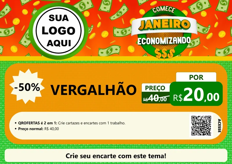 Modelo de Cartaz para Cartaz A4 Horizontal com o tema Comece Janeiro Economizando para Ferragens
