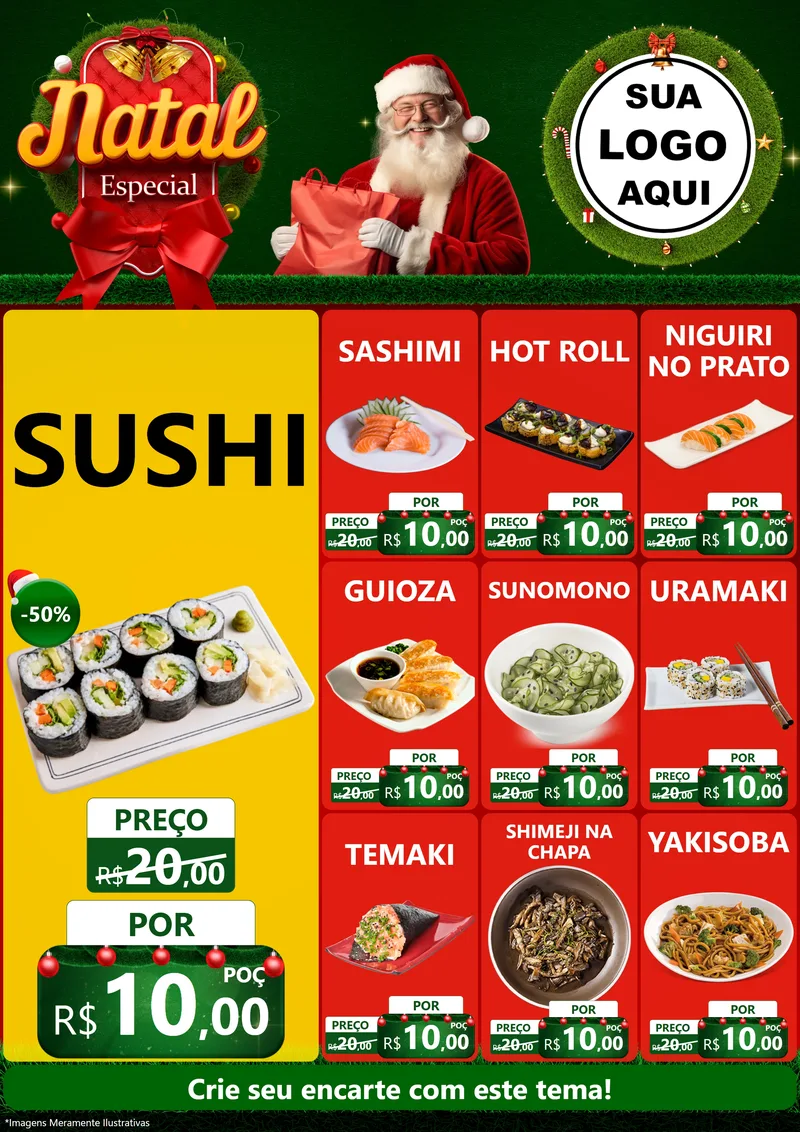 Modelo de Encarte para Encarte A4 Vertical com o tema Natal Especial para Comida japonesa